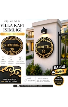 Kişiye Özel Villa Kapı İsimliği - Siyah Mdf Detaylı Dış Mekan Ev Numara Tabelası 25x20cm 30x25cm 25x20 Kişiye Özel Villa Kapı İsimliği - Siyah Mdf Detaylı Dış Mekan Ev Numara Tabelası 25x20cm 30x25cm 25x20