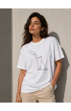 Modi Green New Minimal Kedi Çizim Baskılı Tişört Kısa Kol Yazlık T-shirt - Beyaz Modi Green New Minimal Kedi Çizim Baskılı Tişört Kısa Kol Yazlık T-shirt - Beyaz