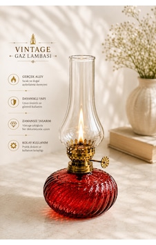 Vintage Gaz Lambası Kırmızı Dekoratif Yağ Lambası Klasik Tasarım Şık Aydınlatma Vintage Gaz Lambası Kırmızı Dekoratif Yağ Lambası Klasik Tasarım Şık Aydınlatma