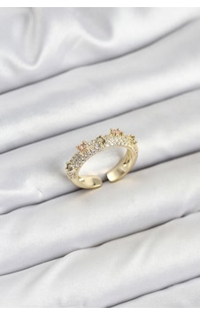 Pirinç Zirkon Taşlı Vintage Kadın Yüzük Gold Renk Renkli Pirinç Zirkon Taşlı Vintage Kadın Yüzük Gold Renk Renkli