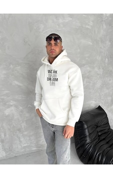 Kışlık Üç İplik Kapşonlu Sweatshirt - Beyaz Beyaz Kışlık Üç İplik Kapşonlu Sweatshirt - Beyaz Beyaz