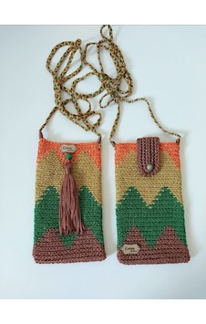 Kemzey Handmade Wayuu Telefon Çantası, El Yapımı Örgü Telefon Çantası Haki - Kahverengi Kemzey Handmade Wayuu Telefon Çantası, El Yapımı Örgü Telefon Çantası Haki - Kahverengi