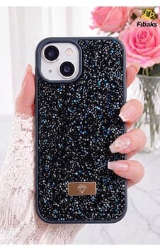 Fibaks iPhone 13/14/15 Uyumlu Kılıf Içi Kadife Elmas Tasarımlı Lacivert Taşlı Işıltılı Pırlanta Silikon Fibaks iPhone 13/14/15 Uyumlu Kılıf Içi Kadife Elmas Tasarımlı Lacivert Taşlı Işıltılı Pırlanta Silikon
