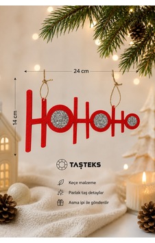 Ho Ho Ho Yılbaşı Süsü Kırmızı Keçe, Gümüş Taşlı, Asma İpli Kırmızı Ho Ho Ho Yılbaşı Süsü Kırmızı Keçe, Gümüş Taşlı, Asma İpli Kırmızı