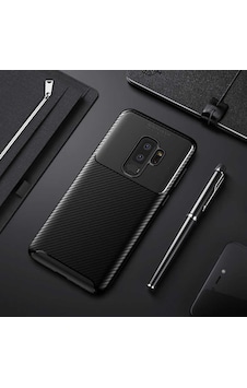 Samsung Galaxy Uyumlu S9 Plus Kılıf Kamera Çıkıntılı Karbon Fiber Dokulu Renk Atmaz Kapak Negro