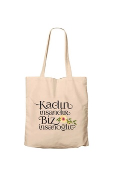 Kadın İnsandır Biz İnsanoğlu Fermuarlı Bez Çanta Gabardin Krem Kadın İnsandır Biz İnsanoğlu Fermuarlı Bez Çanta Gabardin Krem