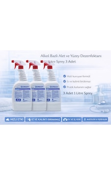 Alkol Bazlı Alet Ve Yüzey Dezenfektanı 1 Litre Sprey 3 Adet