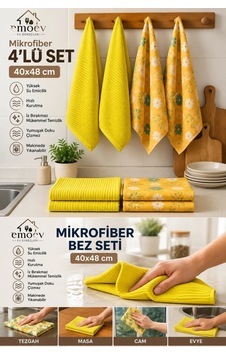 4'lü Mikrofiber Mutfak Kurulama Bezi Seti 40x48 Cm 2 Adet Sarı + 2 Adet Desenli Diğer 4'lü Mikrofiber Mutfak Kurulama Bezi Seti 40x48 Cm 2 Adet Sarı + 2 Adet Desenli Diğer