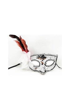 Gümüş - 251 - Renk Yandan Tüylü Güllü Gümüş Taşlı Pullu Maske - Glblseme - 20x22 Cm Yetişkin Gümüş - 251 - Renk Yandan Tüylü Güllü Gümüş Taşlı Pullu Maske - Glblseme - 20x22 Cm Yetişkin