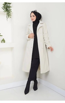 Uzun Polar Kaşe Kaban / M0112 - Krem Krem