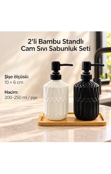 2'li Bambu Standlı Cam Sıvı Sabunluk Seti Çok Renkli 2'li Bambu Standlı Cam Sıvı Sabunluk Seti Çok Renkli