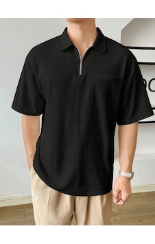 Genius Store Erkek Oversize Polo Yaka Waffle T-shirt Poloyaka-fermuarlı Siyah Genius Store Erkek Oversize Polo Yaka Waffle T-shirt Poloyaka-fermuarlı Siyah