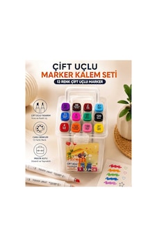 12 Renk Çift Uçlu Marker Kalem Seti Çok Renkli