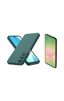 Samsung Galaxy A37 Uyumlu Içi Kadife Lansman Kılıf Ve Şeffaf Temperli Cam Ekran Koruyucu Koyu Yeşil