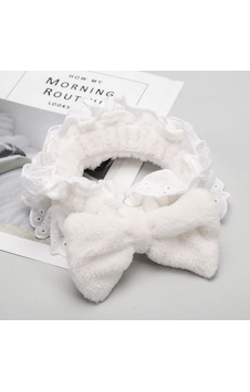 Fırfırlı Peluş Bandana Makyaj Spa Saç Bandı Beyaz Beyaz Fırfırlı Peluş Bandana Makyaj Spa Saç Bandı Beyaz Beyaz