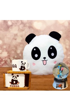Panda Yastık Ve Kutulu Kupa Hediye Seti Ve Işıklı Kar Küresi Hediye Panda Yastık Ve Kutulu Kupa Hediye Seti Ve Işıklı Kar Küresi Hediye