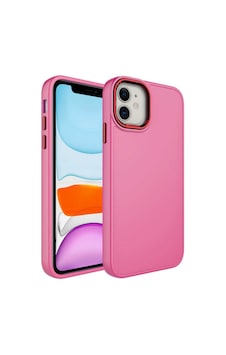 Apple Uyumlu iPhone 11 Uyumlu Metal Çerçeve Ve Buton Tasarımlı Silikon Zore Luna Kılıf-pembe Pembe -