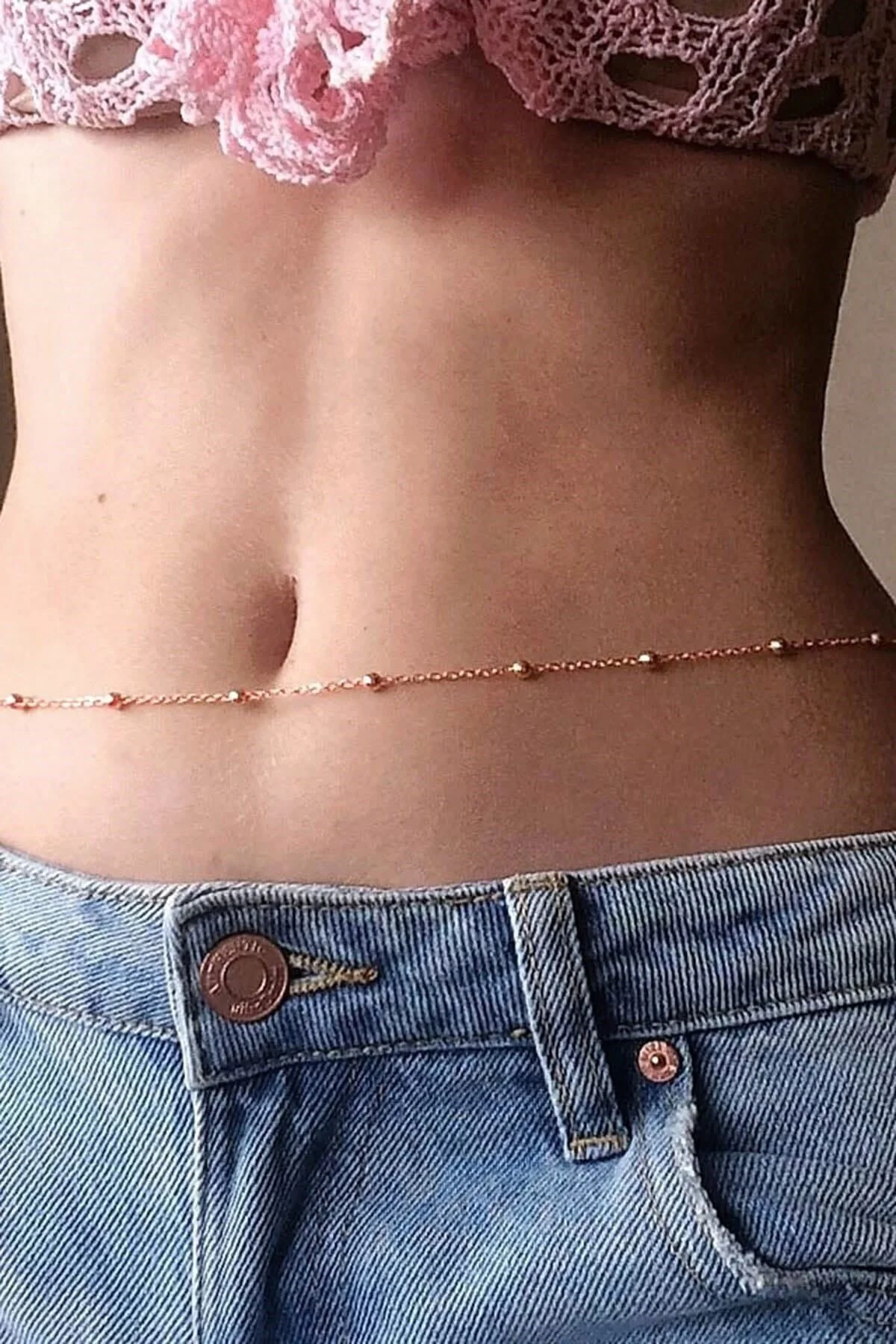 Rose Kadın Made For Belly Küçük Toplu Bel Zinciri Vücut Takısı Rose Gold
