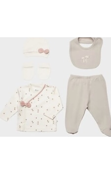 Bibaby Organik Zıbın Takımı 3lü Sweet Lady Baby Açık Bej Açık Vizon