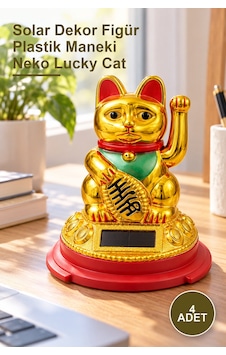 4 Adet Güneş Enerjili Pati Salayan Şans Kedisi Solar Dekor Figür Plastik Maneki Neko Lucky Cat