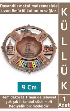 Dayanıklı Gündelik Ev İş Kullanım Dekoratif Hediyelik Çok Şık İstanbul Süslemeli Metal Küllük 9 Cm