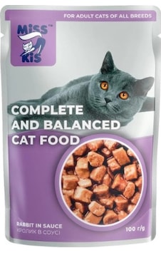 Miss Kis Tavşanlı Yetişkin Kedi Pouch 100 Gr - Hassas Kediler İçin Novel Protein Yaş Mama