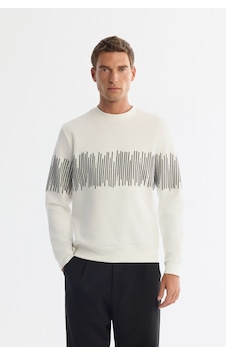 Avva Erkek Ekru Bisiklet Yaka Pamuklu Çizgili Sweatshirt B001203