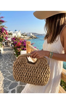 Yş Collection Burslu Hasır Clutch Çanta Bej