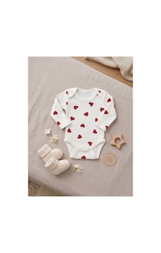 Deniva Kids Bebek Kırmızı Kalp Desenli Fitilli Kaşkorse Uzun Kollu Çıtçıtlı Badi Zıbın Beyaz Deniva Kids Bebek Kırmızı Kalp Desenli Fitilli Kaşkorse Uzun Kollu Çıtçıtlı Badi Zıbın Beyaz