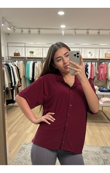 Kısa Kollu Kadın Gömlek Bordo Kısa Kollu Kadın Gömlek Bordo