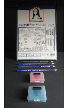 Çizim Defteri 120 Gr 50 Sayfalı A4 Ebatlarında + 4 Adet Dereceli Kalem +2 Adet Hamur Silgi
