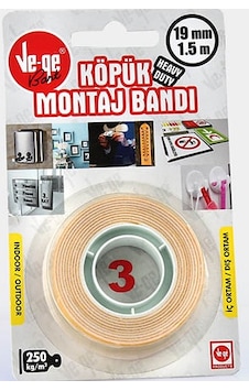 Ve-ge Çift Taraflı Köpük Bant 19 MM - 1.5 M N11.2925 Ve-ge Çift Taraflı Köpük Bant 19 MM - 1.5 M N11.2925