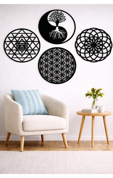 Yaşam Çiçeği, Sri Yantra, Torus Ve Yin Yang Yaşam Ağacı 4'lü Set Duvar Tablosu Yaşam Çiçeği, Sri Yantra, Torus Ve Yin Yang Yaşam Ağacı 4'lü Set Duvar Tablosu