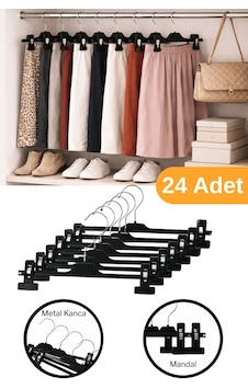 Esti 24 Adet - Ayarlanabilir Mandallı Etek & Pantolon Askısı Dolap İçi Elbise Askısı Kahverengi Esti 24 Adet - Ayarlanabilir Mandallı Etek & Pantolon Askısı Dolap İçi Elbise Askısı Kahverengi