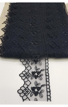Hobigram Siyah Desenli Dar Kenar Dantel