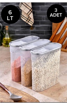 Erzak Bakliyat Kiler Saklama Kabı 3lü, 6lt Gri Erzak Bakliyat Kiler Saklama Kabı 3lü, 6lt Gri