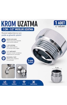 1/2" Krom Musluk Uzatma 1 Cm Pirinç Krom Kaplama Musluk Bağlantı Uzatma Aparatı 1 Adet Diğer
