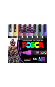 Uni Pc-5m/8c Dc Posca Su Bazlı Poster Markörü Koyu Renk 1.8-2.5mm 8li Set Uni Pc-5m/8c Dc Posca Su Bazlı Poster Markörü Koyu Renk 1.8-2.5mm 8li Set