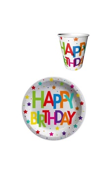 Çok Renkli Happy Birthday 8'li Karton Bardak Tabak Set Tüm Yaşlar Çok Renkli Happy Birthday 8'li Karton Bardak Tabak Set Tüm Yaşlar