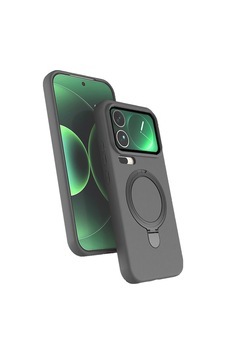 Xiaomi 17 Pro Max Uyumlu Magsafe Şarj Özellikli Standlı Halka Yüzüklü Samara Kılıf Kapak Titanyum-gri