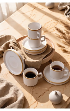 Keramika Mat Beyaz Gold Fileli Stackable Çay Takımı 8 Parça 4 Kişilik Keramika Mat Beyaz Gold Fileli Stackable Çay Takımı 8 Parça 4 Kişilik