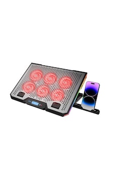 Notebook - Laptop Soğutucu Rgb Işıklı 15.6 Inc 6 Fanlı - Lcd Dijital Ekran 2 Usb Soket