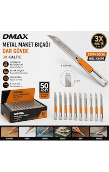 Dmax Metal Maket Bıçağı Dar Gövde, 50 Adet 9mm - 0.4mm, 3x Kalite Dmax Metal Maket Bıçağı Dar Gövde, 50 Adet 9mm - 0.4mm, 3x Kalite