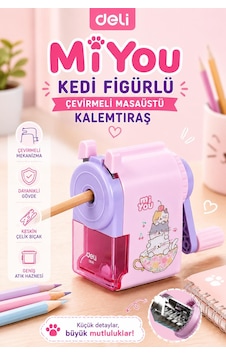 Deli E0641 Miyou Kedi Figürlü Çevirmeli Masaüstü Kalemtıraş Deli E0641 Miyou Kedi Figürlü Çevirmeli Masaüstü Kalemtıraş