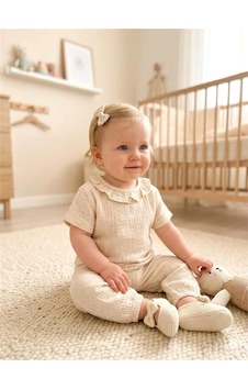 Baby Bebek Nope Theme Müslin Fırfır Yaka Tişört Bej 18140 Bej