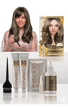 Maxx Deluxe Golden Beauty Set Saç Boyası 8.1 Küllü Açık Kumral 2 Li + Fırça+pratik Boya Kabı Maxx Deluxe Golden Beauty Set Saç Boyası 8.1 Küllü Açık Kumral 2 Li + Fırça+pratik Boya Kabı