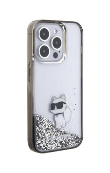 Apple Uyumlu iPhone 15 Pro  Kılıf Karl Lagerfeld Choupette Sıvılı Glitter  Lisanslı Kapak Şeffaf