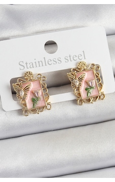 Pirinç Pembe Mineli Sanatsal Portre Model Gold Renk Kadın Küpe çok renkli Pirinç Pembe Mineli Sanatsal Portre Model Gold Renk Kadın Küpe çok renkli