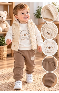 Baby Hi Ayıcıklı Şişme Yelekli Erkek Üçlü Takım 9-18 Aylık -dü651337 - Kahverengi Baby Hi Ayıcıklı Şişme Yelekli Erkek Üçlü Takım 9-18 Aylık -dü651337 - Kahverengi