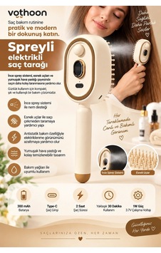Zenvia Elektrikli Spreyli Saç Tarağı 300 Mah Type C Şarjlı İnce Spreyli Antistatik Bakım Fırçası Krem Znv202 Zenvia Elektrikli Spreyli Saç Tarağı 300 Mah Type C Şarjlı İnce Spreyli Antistatik Bakım Fırçası Krem Znv202